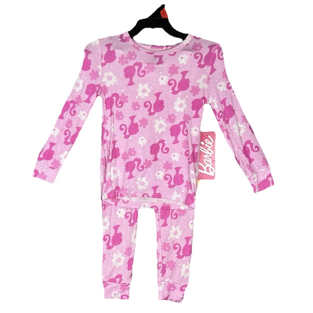 BARBIE Toddler‎ Pajamas Set Size 2T Pink and White Viscose Stretchy